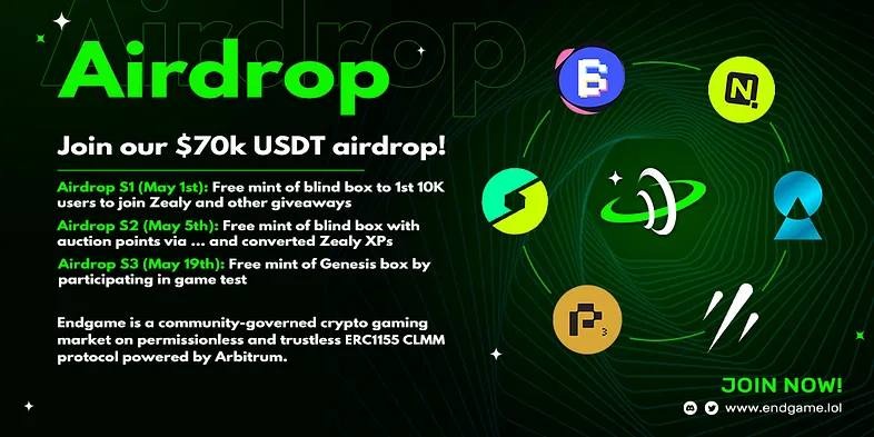 CryptoTownEU's tweet photo. 🚀 Airdrop: Endgame
💰 Value: 70K USDT Pool
👥 Referrals: S2&amp;S3 Extra Auction(freemint) Points
📅 End Date: 30th April, 2023
🏦 Distribution Date: 1st May, 2023

Go to the Airdrop Page
https://t.co/BTtfPGH6Gd

#Airdrop #Airdrops #Crypto #Giveaway https://t.co/J0A0FLjW9F