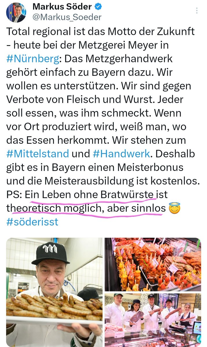 natcoo0l's tweet photo. Für Söder sind Bratwürste der Sinn des Lebens...Und dass es nicht trendet...
#Grillfleisch #Fleisch_und_Wurst #goVegan https://t.co/0SLHkoY0ew
