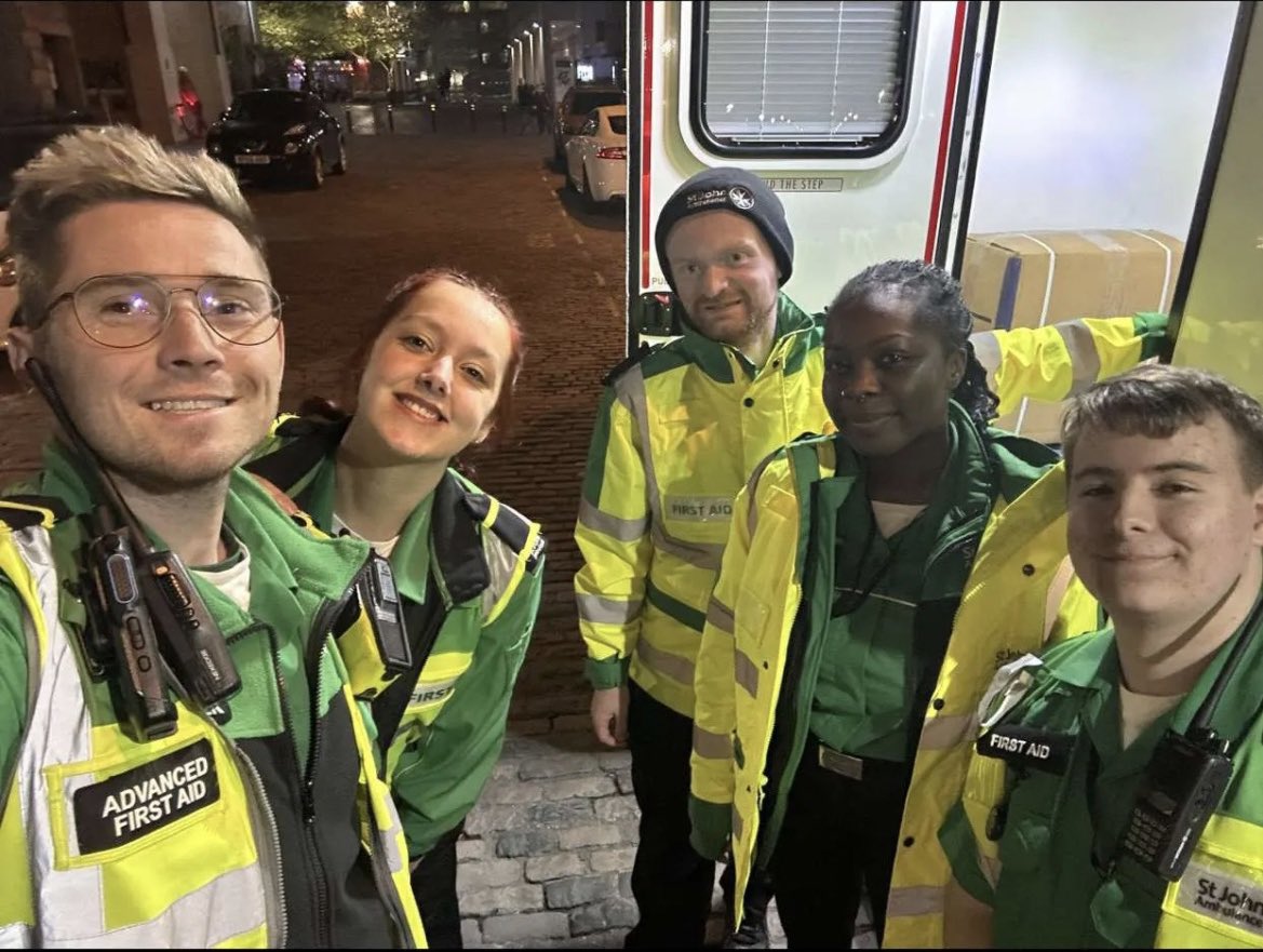 Our NTE teams were out last night in Hanley and Birmingham keeping people safe on their nights out.

Thanks to all these fantastic volunteers preventing harm &amp; reducing strain on the wider healthcare economy.

#AskMe how we’re keeping you safe on a night out

#MySJAday