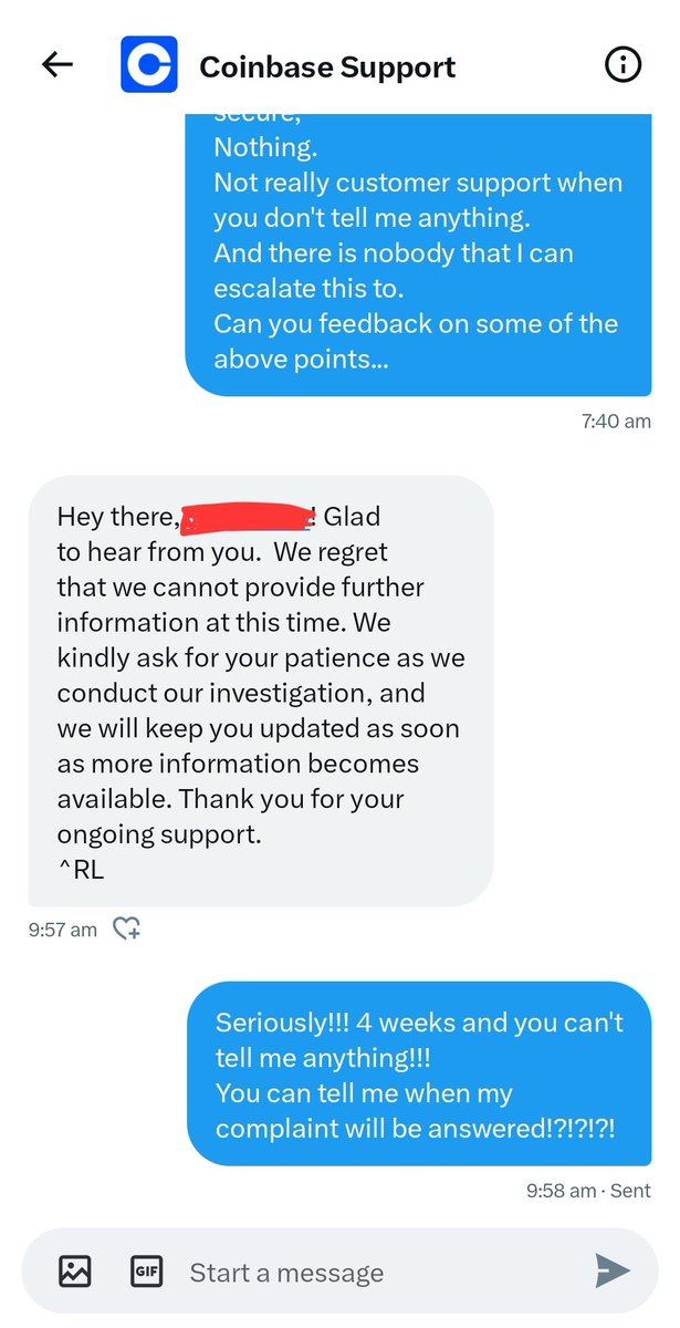 scourfip's tweet photo. @GodspowerUbido @CoinbaseSupport @coinbase @CoinbaseSupport absolutely ZERO customer support?!?!? 4 weeks and still have no idea why my account is blocked or if funds are secure!! How do I escalate this??? https://t.co/10CrsvKItX
