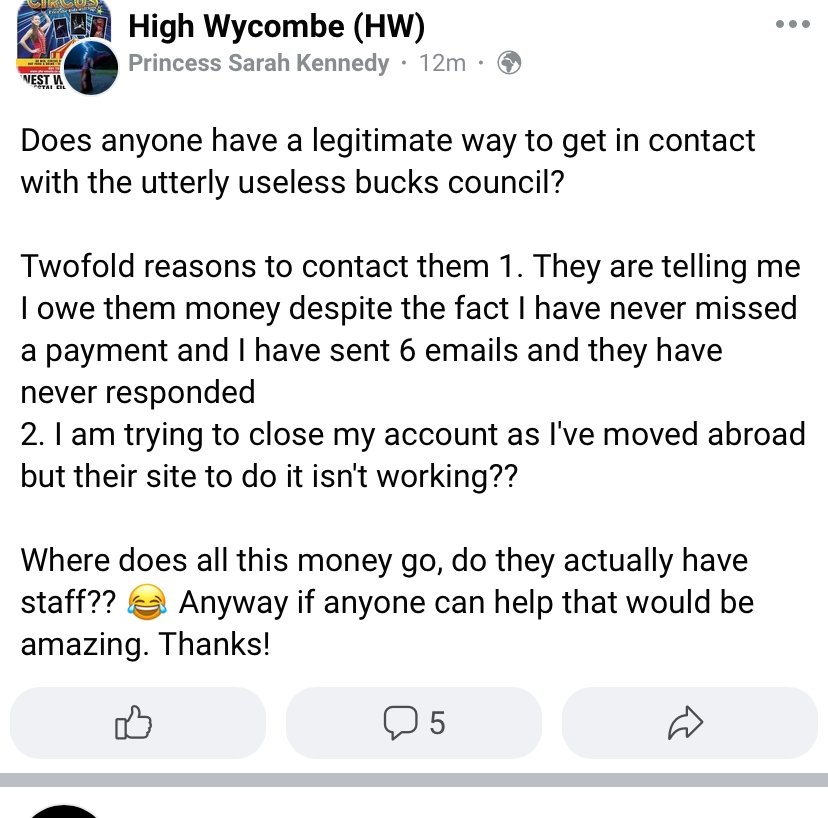 This is a common theme...my son was threatened with court action after trying to pay his council tax but @BucksCouncil said their systems were down and they couldn't accept payments. They are supposed to work for us aren't they? Get a grip!