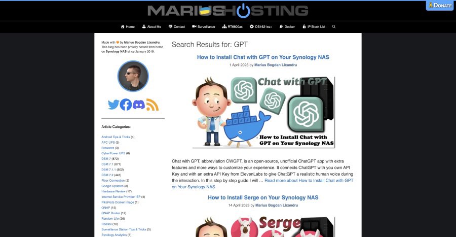 02_calendar's tweet image. GPT on Your Synology NAS by @mariushosting - Before setting up the 0-2.co website Rob, the founder of  started learning about Ai whilst learning how best to use his DS920+ Synology Nas..
0-2.co/blog/3/gpt-you…
#GPTonsynology #mariushosting