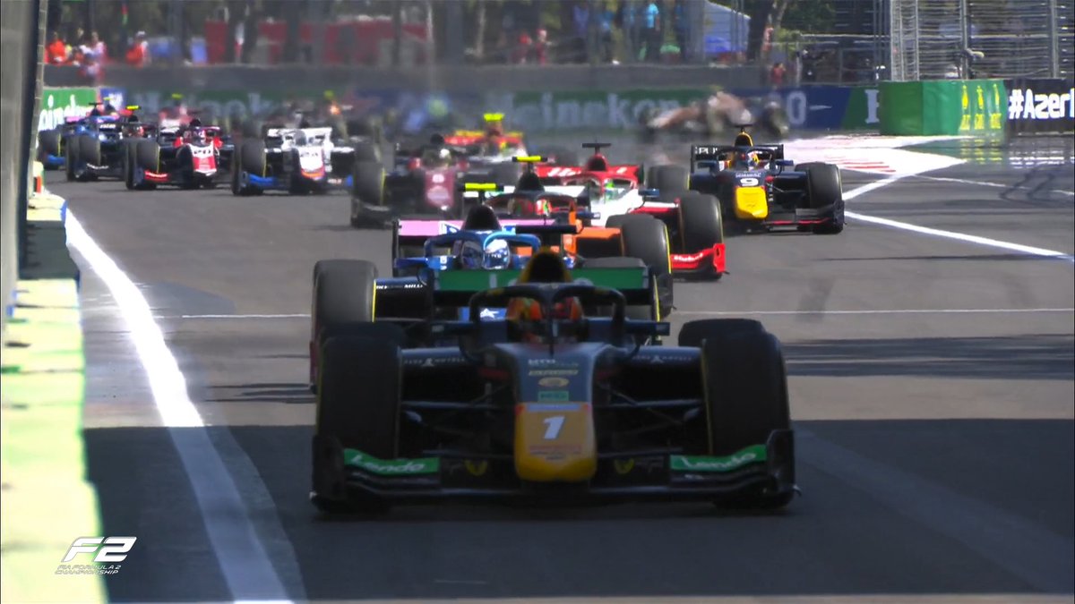 Formula2's tweet photo. LAP 6/21

WE'RE RACING AGAIN! Our running order...

Hauger
Martins
Daruvala
Vesti
Crawford
Pourchire
Bearman
Maini
Fititaldi
Stanek

#AzerbaijanGP #F2 https://t.co/Tijcs3uXhM