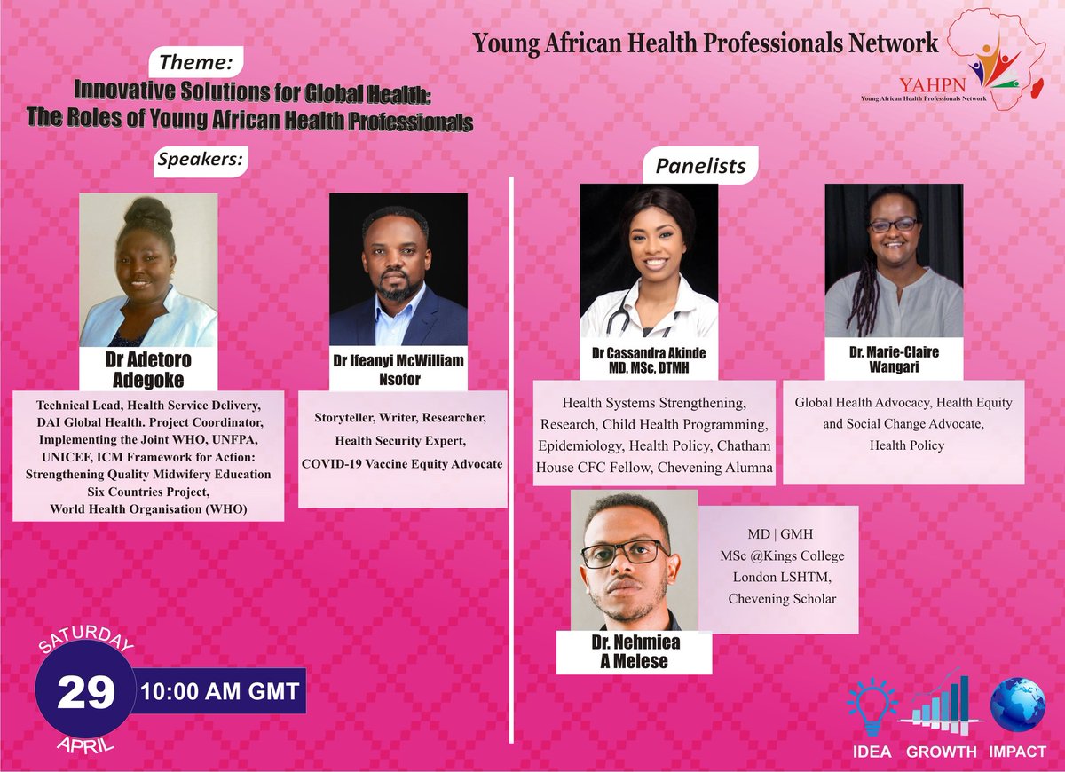 Special thanks to @greatsk88 for the invite to be part of this amazing panel as part of #YAHPN webinar series on the role of young African 🌍 health professionals 👨‍⚕️👩‍⚕️ alongside @ekemma 

twitter.com/greatsk88/stat…
