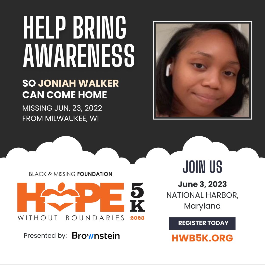 On June 3rd, hundreds of #BAMFI supporters will be gathering at the National Harbor in Maryland for the 'Hope Without Boundaries' 5K run/walk to keep Joniah Walker's profile in the forefront.
Register TODAY at HWB5K.org
#HelpUsFindUs #HopeWithoutBoundaries #5K #Run