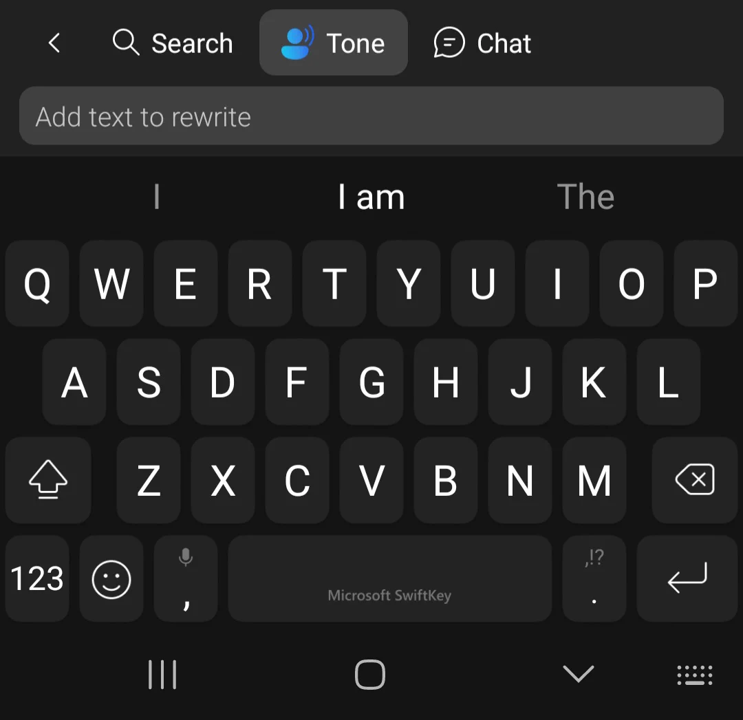 SwifKey keyboard showcasing the Tone feature that allows users to rewrite text in a different tone