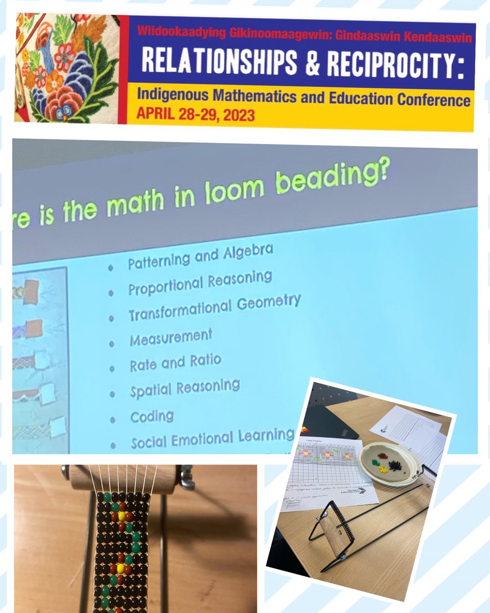 Macbouch's tweet image. I struggled with math because the numbers alone were too abstract.I needed the “why” of formulas.Looming is an authentic activity with cross curricular learning (esp math)+ knowledge transfer supports future less tactile problem solving. @MariluDeal @ocsbindigenous #IKMath2023