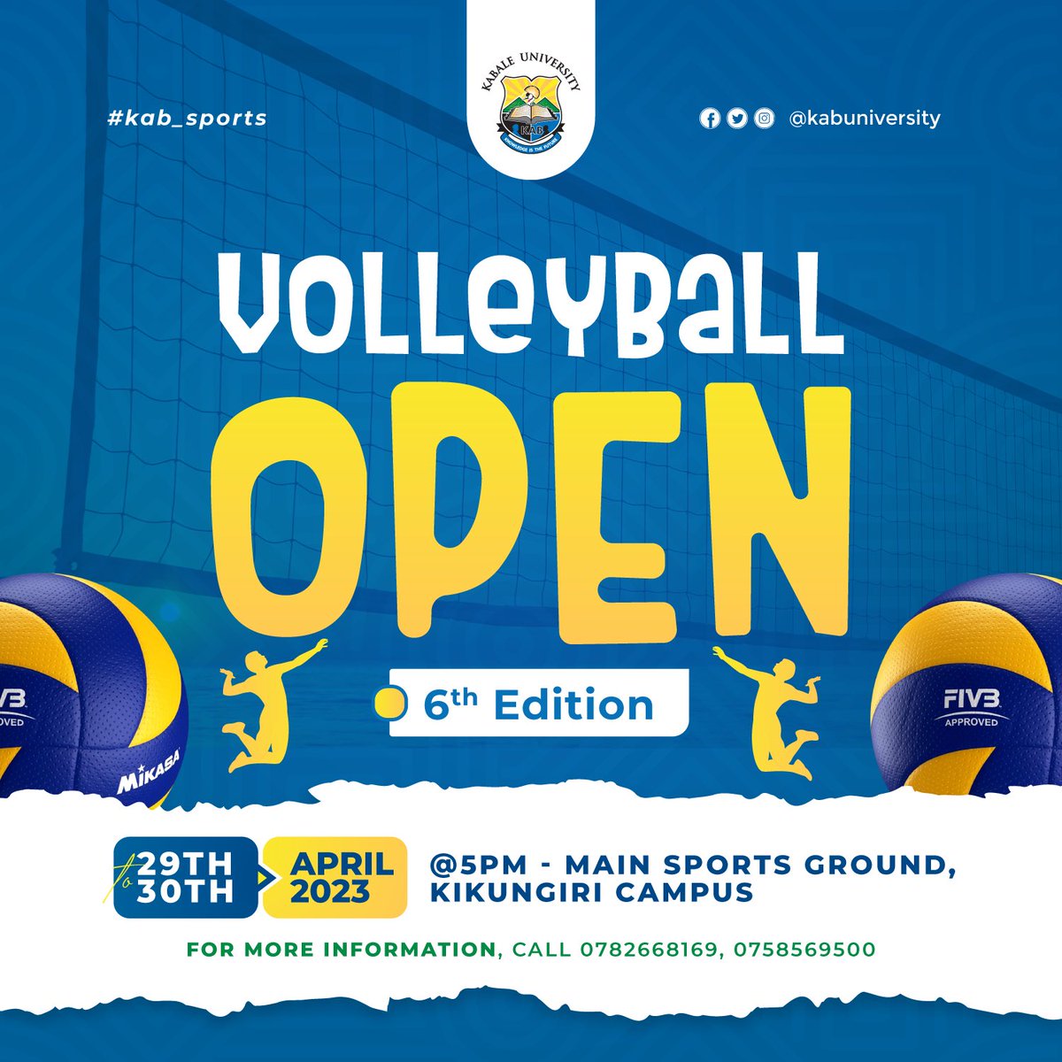 kabuniversity's tweet photo. It is on now!!
Join us today for the 6th edition of the KAB open volleyball tournament. 

Happening now at the MainSports Ground Kikungiri Campus.
#KabSports https://t.co/7e8hB77zMK