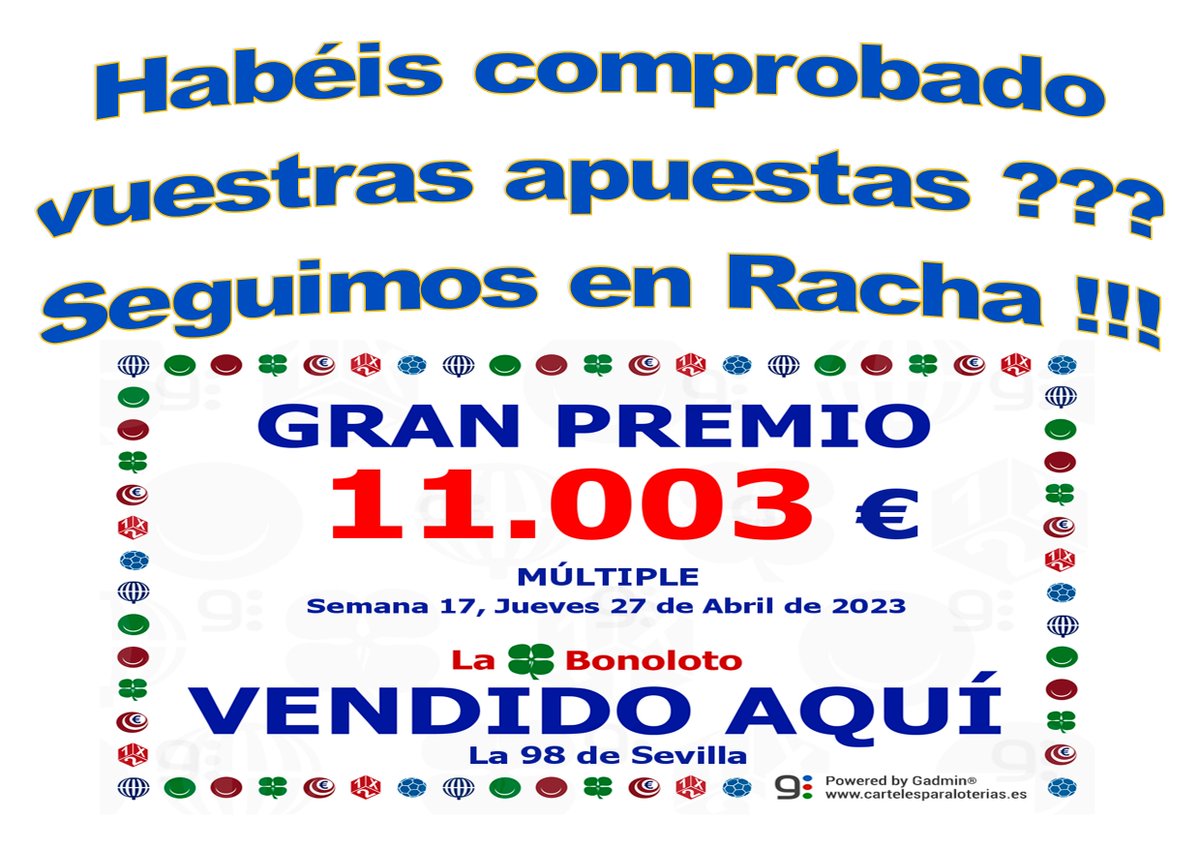 la98desevilla's tweet photo. https://t.co/3xuyrD0sDX
 #bote #bonoloto #suerte #euromillon https://t.co/sAqq2k3BPy