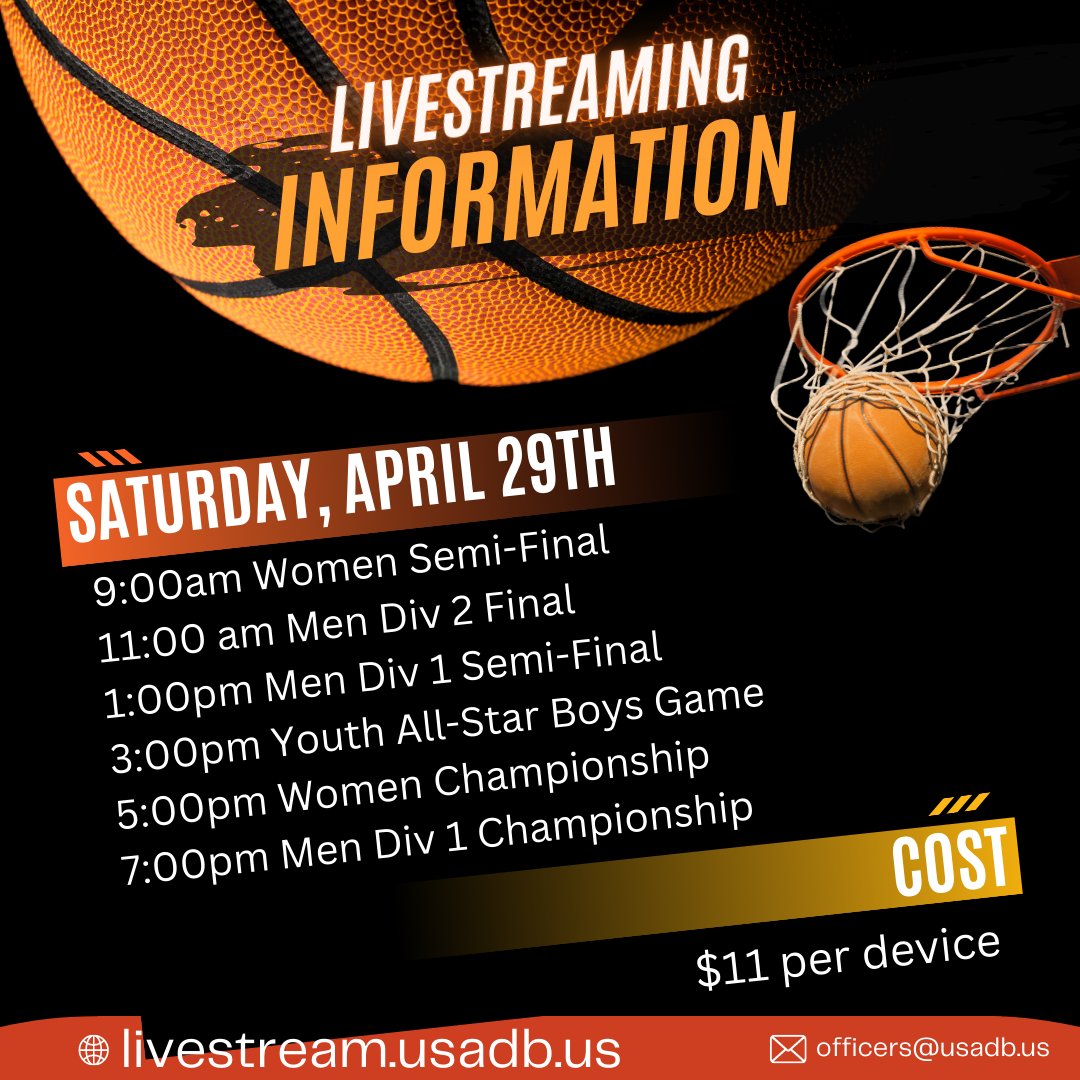 USADB will have all Saturday's games available via LIVESTREAMING if you are unable to attend. Interested in watching? Head over to livestream.usadb.us! The cost is $11 per device. There will not be any free livestreaming today. Thank you for your support!