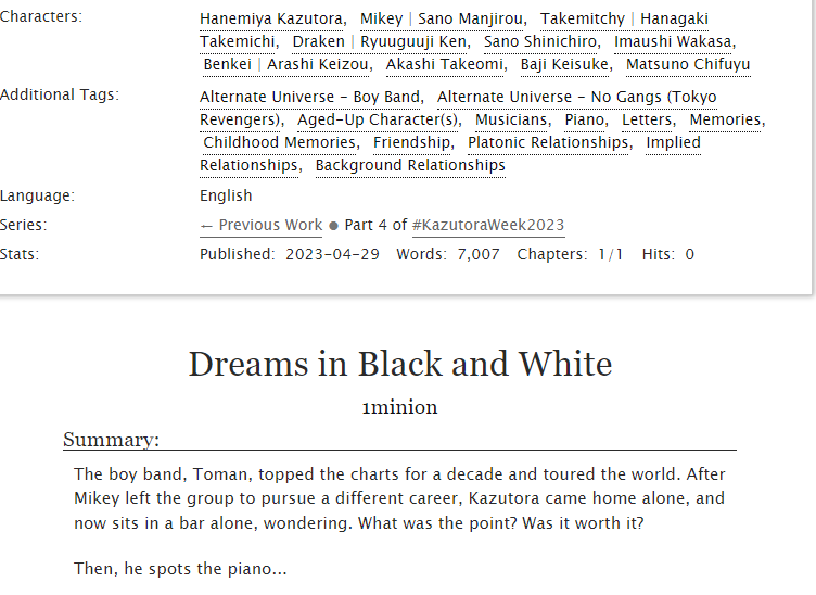 1minion's tweet photo. It's up! It's up! @Kazutoraweek  The last of my SFW #Kazutoraweek stories, band AU + letters. It's my favourite!
https://t.co/E9RQ57AZru https://t.co/SIhnAc1lrf