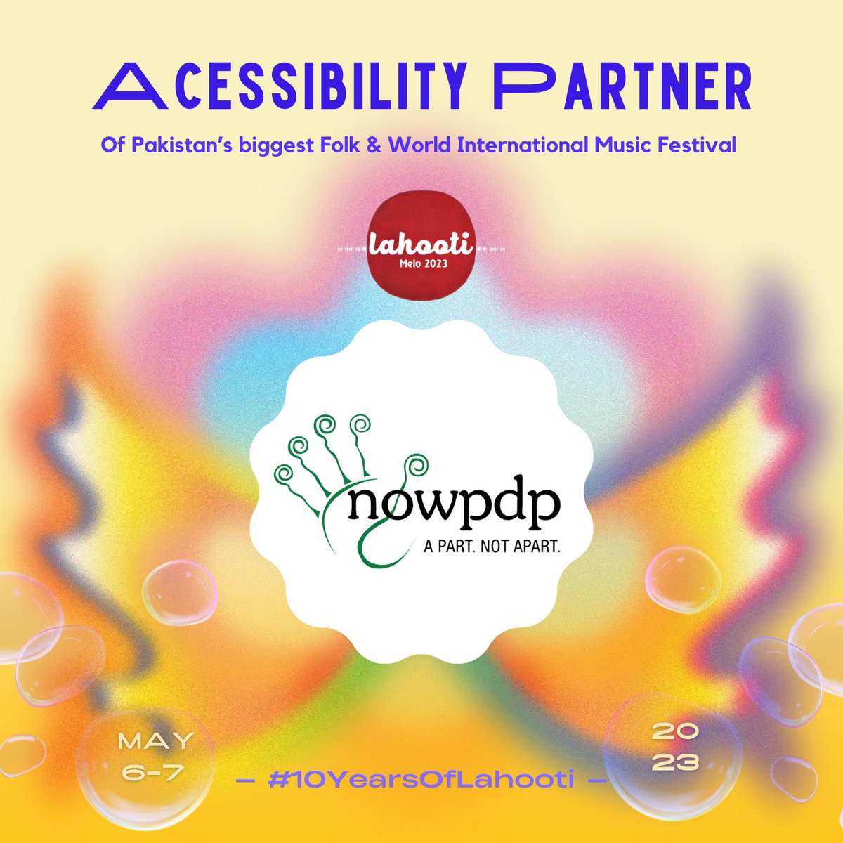 LahootiMelo's tweet photo. Welcoming @NOWPDP (Network of Organizations Working For People With Disabilities Pakistan) as the accessibility partner of #LahootiMelo2023 to make our festival inclusive for all differently-abled individuals. 

NOWPDP’s vision is to ensure each and every person with a disability has equal access to opportunities, awareness about their rights and benefits, and is in fact, an integral part of the society.

#LahootiMelo #10YearsOfLahooti
