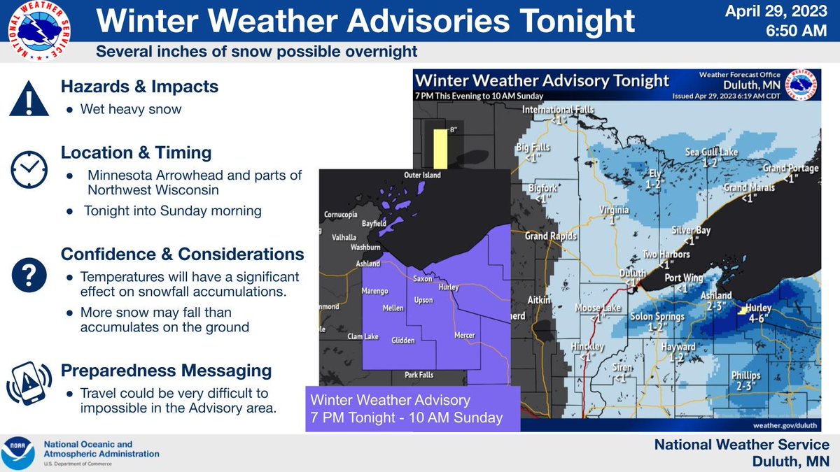 A Winter Weather Advisory has  been issued for portions of Northwest Wisconsin where 3 to 6 inches of snow are possible overnight tonight. Snow will also fall over portions of the Minnesota Arrowhead. https://t.co/hRMYvFAmtg