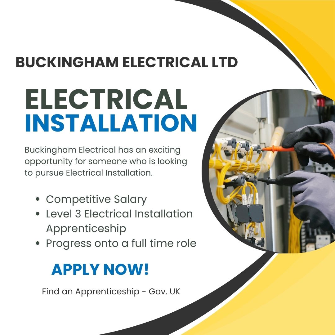 Electrical Installation Apprentice wanted at Buckingham Electrical Ltd! 🔌 Get ready to spark your future with an awesome apprenticeship. 💡✨ #ElectricalInstallation #MakeItWork #SparkYourFuture #Apprenticeships
Apply on this link: ow.ly/gY7S50O0Nsx