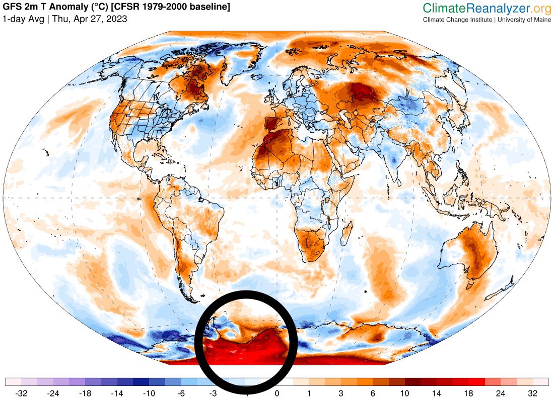Antarcticacl's tweet photo. Intensa #OlaDeCalor🔥afectó esta semana el MarDeWeddell en #Antartica con temperaturas ~20°C sobre típicos👇

Base Belgrano II, a sólo 1300km del PoloSur, rompió en Abril25 su récord de temperatura para el mes de Abril con insólitos +1,5°C!#CambioClimatico https://t.co/ufRGVQetlG https://t.co/Yn3wVlUvDj