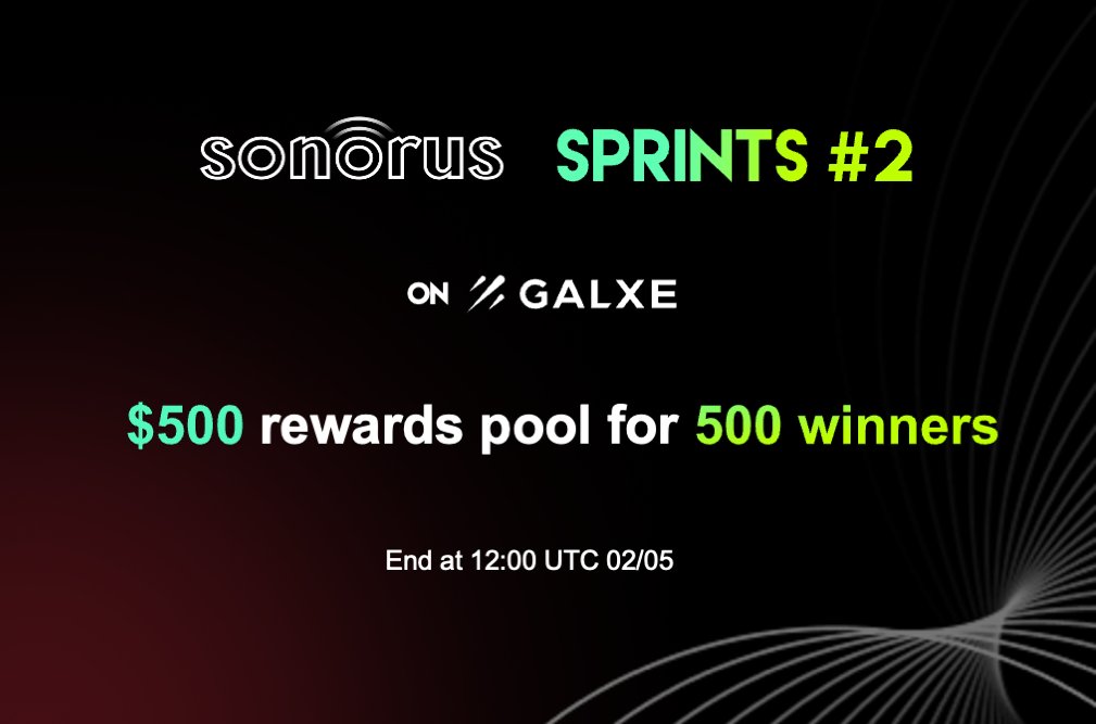 SonorusOfficial's tweet photo. Sonorus Sprints #2 is live!!!

🏆 Raffle 500 winners for 500 $USDC!
https://t.co/pF4N42omn2
👉 Follow #Sonorus social media accounts
👉 Like, retweet &amp; tag 3 friends

⏰ End at 12:00 02/05 UTC https://t.co/K0VJwWucDU