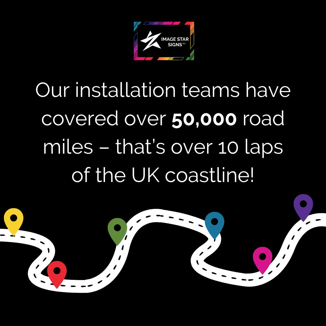 ImageStarSigns_'s tweet photo. ⭐DID YOU KNOW?⭐

Our installation teams have covered over 50,000 road miles – that’s over 10 laps of the UK coastline! 🤩

#graphics #graphicdesign #print #install #installation #signs #signage #work #fitter #signfitters #pontefract #business #ImageStarSignsLtd https://t.co/2KzjYRsQjY