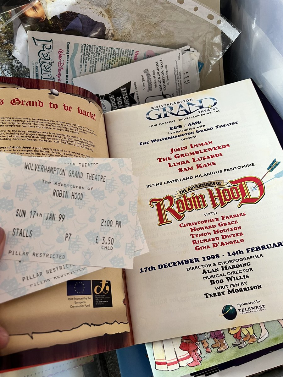 An old programme and tickets for the <a href="/WolvesGrand/">Wolverhampton Grand</a> panto back in 98-99. I used to go every year with my grandparent’s and parents, I was 3 here. 
And with @samkane1968 and Linda Lusardi ✨
Also - look at the price of the tickets!