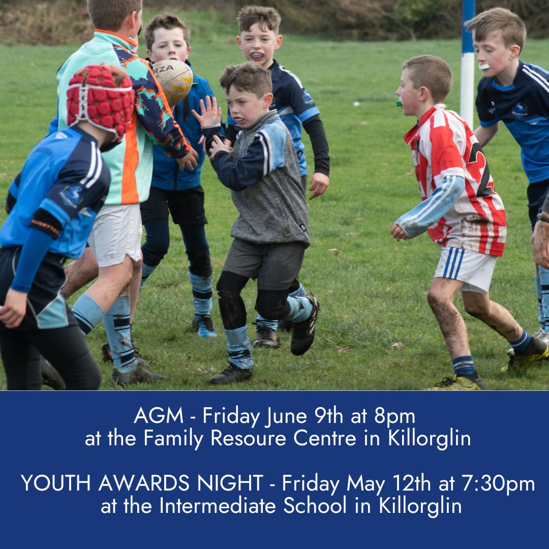 💥 IMPORTANT DATES FOR YOUR DIARY💥 

Friday May 12th - Annual Youth Awards at 7:30pm at the Intermediate School in Killorglin. 

Friday June 9th - Annual General Meeting at 8pm at the Family Resource Center in Iveragh Park in Killorglin. All members invited to attend.