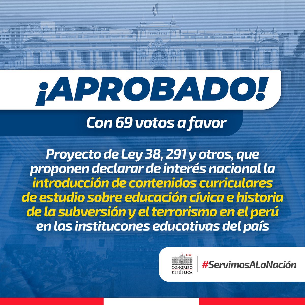 ¿Estás de acuerdo, con la ley que obliga a introducir en la malla curricular escolar, educación cívica y la historia de la subversión en el Perú, para que los escolares sepan el daño que causaron los extremistas?
