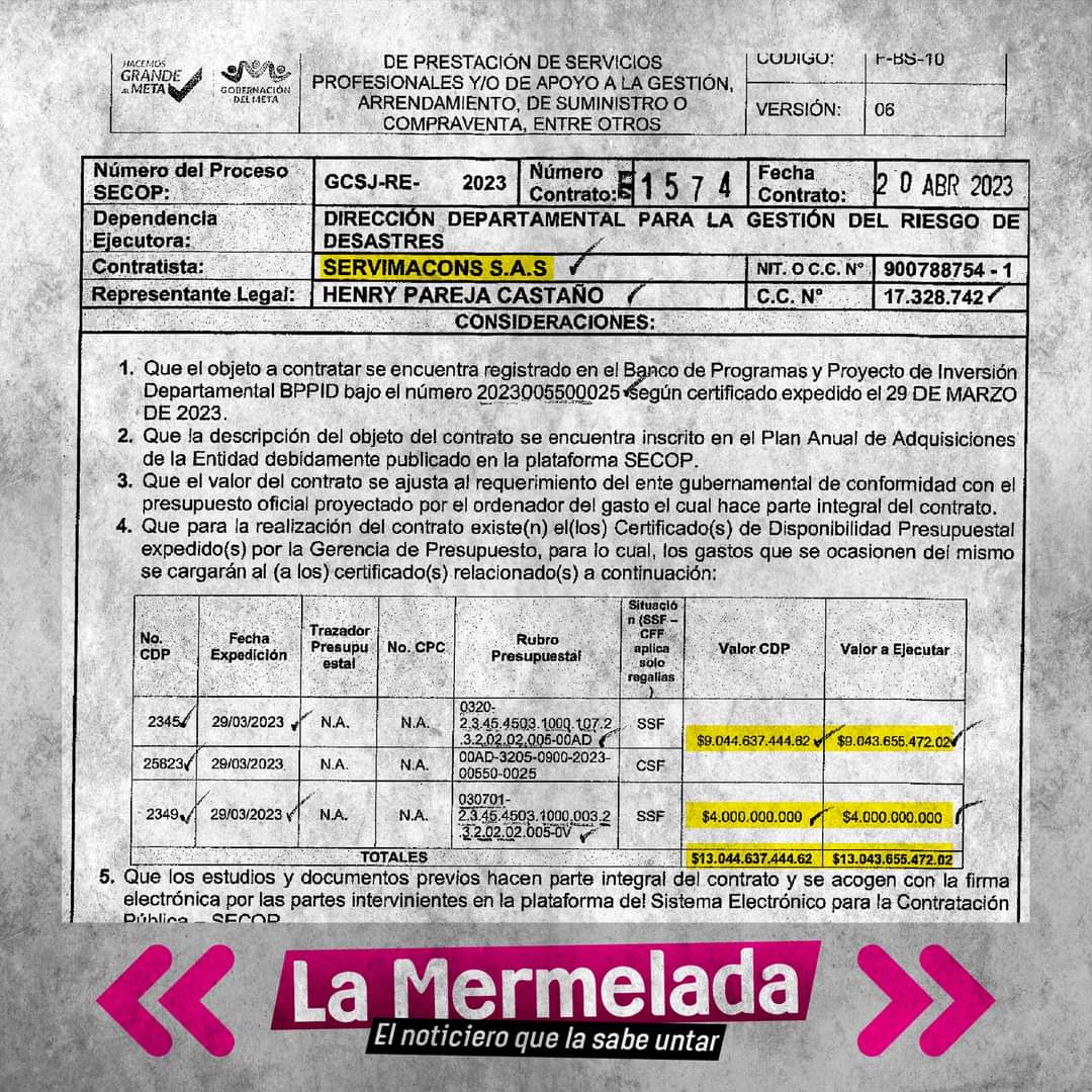 lamermeladanoti's tweet photo. ¡Yupi! Otro contrato a dedo para el bendecido de las calamidades públicas en el #Meta. Ahora mi Juangui y Batman lo santifican con más de $14.000 milloncitos.

Posdata: Comparten contratistas

@GobMeta @villavoalcaldia @AsambleaMeta #Impoluta #ClasePolíticaTradicional https://t.co/Rp6nsjrI9c