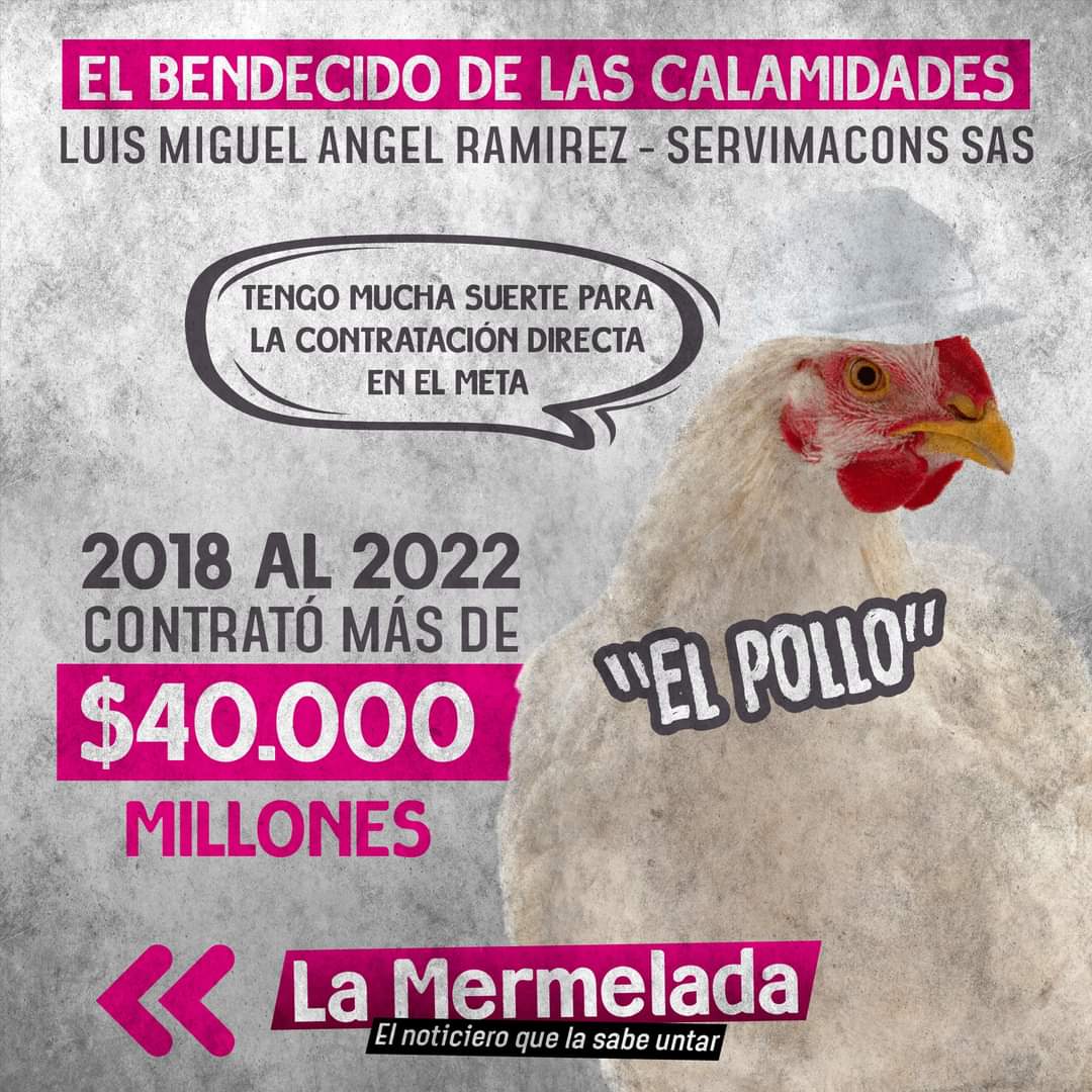 lamermeladanoti's tweet photo. ¡Yupi! Otro contrato a dedo para el bendecido de las calamidades públicas en el #Meta. Ahora mi Juangui y Batman lo santifican con más de $14.000 milloncitos.

Posdata: Comparten contratistas

@GobMeta @villavoalcaldia @AsambleaMeta #Impoluta #ClasePolíticaTradicional https://t.co/Rp6nsjrI9c