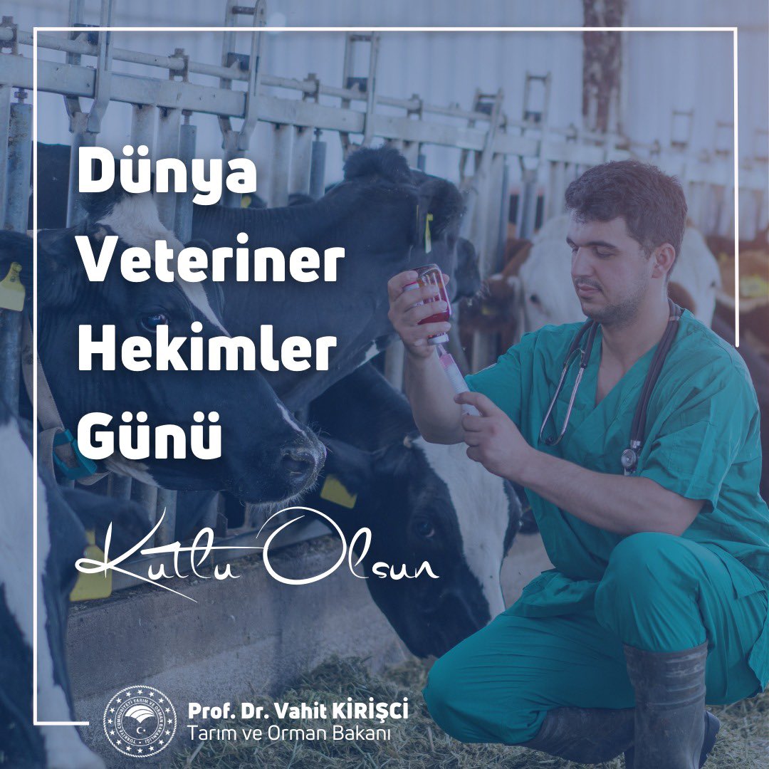 VahitKirisci's tweet photo. Büyük bir fedakârlıkla ülkemize hizmet eden, hayvan sağlığı ve halk sağlığının korunması kapsamında özveriyle çalışan veteriner hekimlerimizin, “Dünya Veteriner Hekimler Günü”nü gönülden kutluyor, çalışmalarında başarılar diliyorum.

SAT-2 Serotipi Şap hastalığıyla başarılı mücadelemizde gösterdikleri üstün gayretten ötürü tüm veteriner hekimlerimize ayrıca teşekkürlerimi iletiyorum.