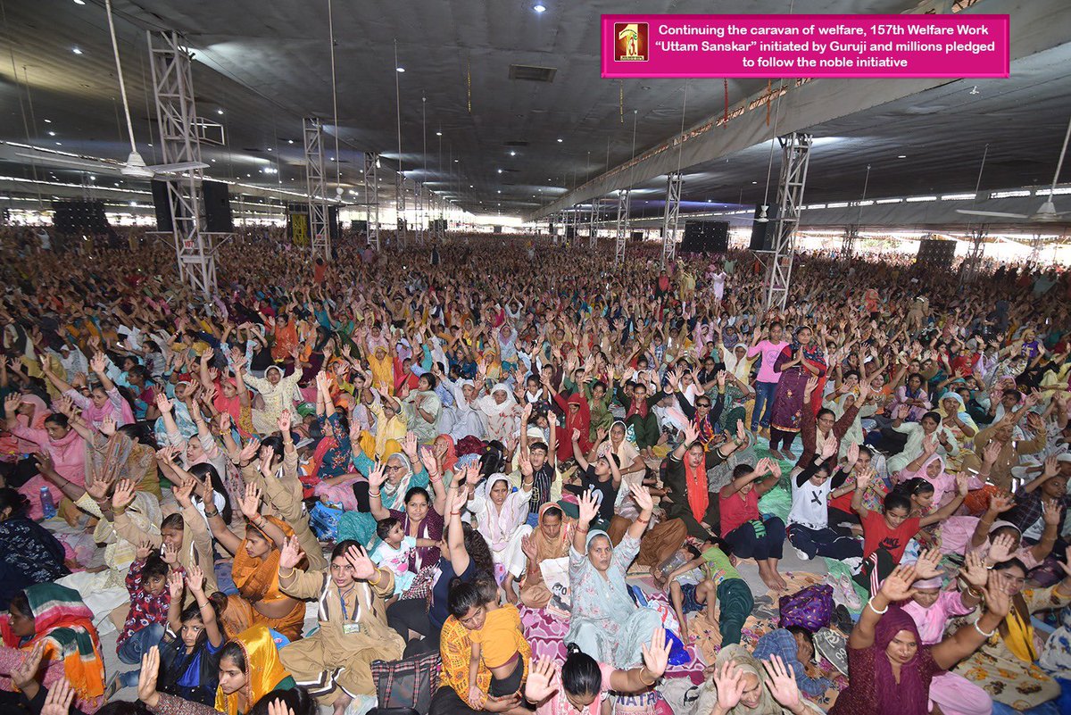 DSSNewsUpdates's tweet photo. Adding new pearl to the garland of selfless welfare, Saint Dr @GurmeetRamRahim Singh Ji Insan has initiated 157th welfare work "Uttam Sanskar". Millions of the devotees connected offline and online in 70 countries pledged to follow the same!

*Uttam Sanskar*
Every day or three days a week, affectionately teach and explain children about humanity, selfless welfare for the needy and service of God's entire creation.

 *उत्तम संस्कार*
रो��़ाना या 7 दिन में 3 बार अपने बच्चों को 'मानवता व मानवता भलाई, सृष्टि की भलाई' के बारे में शिक्षा देंगे, प्यार से समझाएंगे।
#75thFoundationDay #SaintDrGurmeetRamRahimSinghJi #DeraSachaSauda