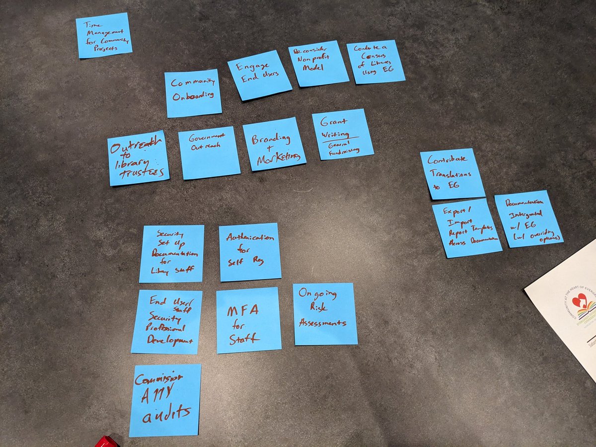 The post-its from my table during the brainstorming session at the Evergreen Conference

#evgils #evgils23