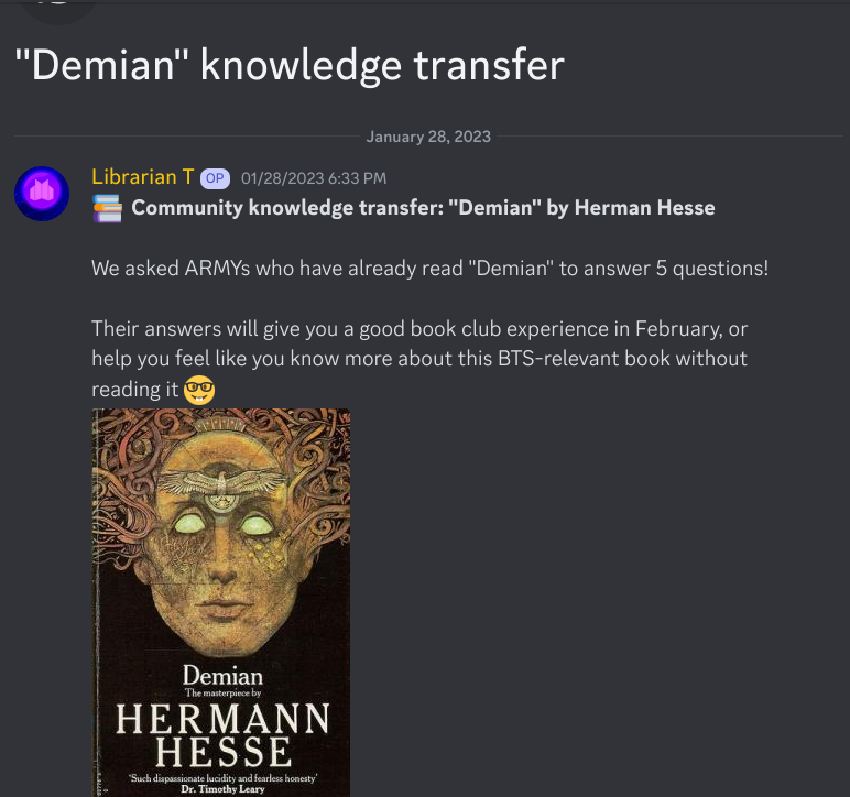 bangtan_library's tweet photo. For part 6 of the #WingsProject, we published a survey on Twitter, for ARMYs who have read "Demian" 📚
We gathered your generous answers, and made this little guide for ARMYs who are curious about the book that inspired the BS&T MV (and Wings lyrics):
https://t.co/XiJ80OtTPD https://t.co/z2rQm4xDdq