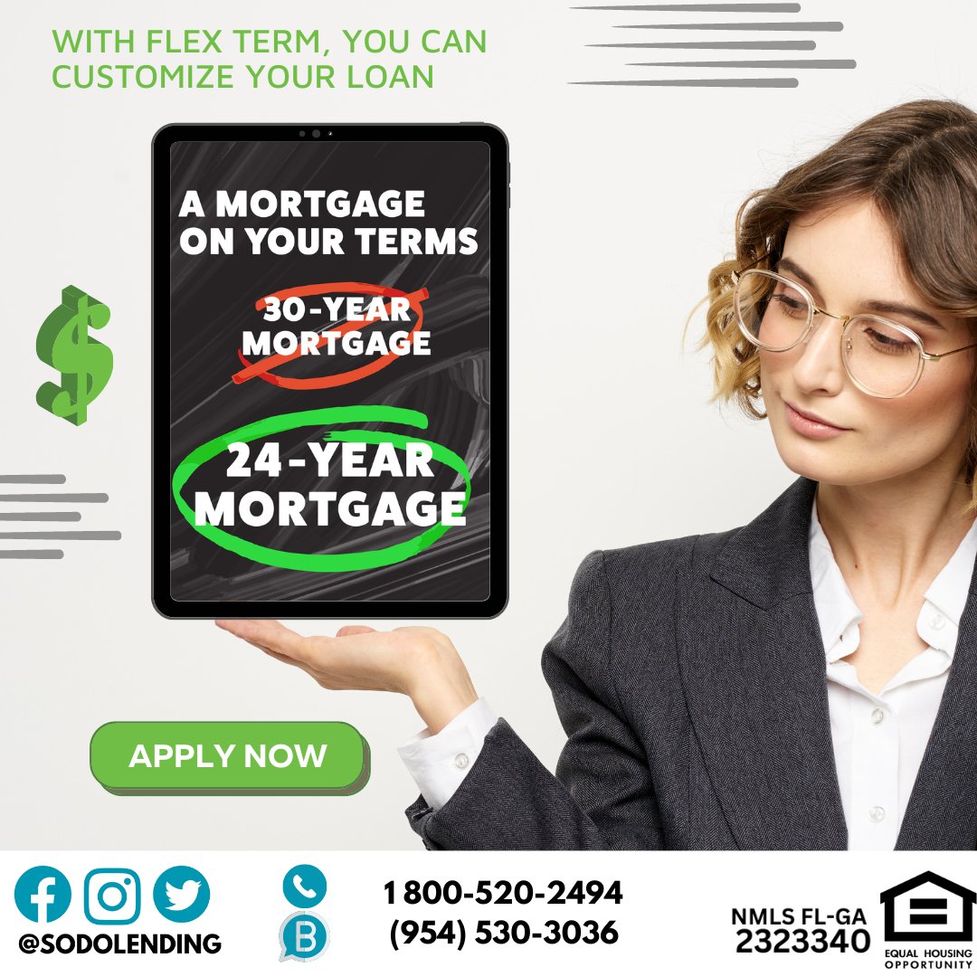 Sodolending's tweet photo. Afraid of committing to something for 30 years? Flex Term lets you that customize your loan timeframe to meet your needs. Message me to learn more!
๐ https://t.co/Ajb0z55PKl
#firsttimehomebuyertips #Homebuyertips #housingmarket #homeinspiration #realestate #realestateagent https://t.co/Dg9ouSAiCE