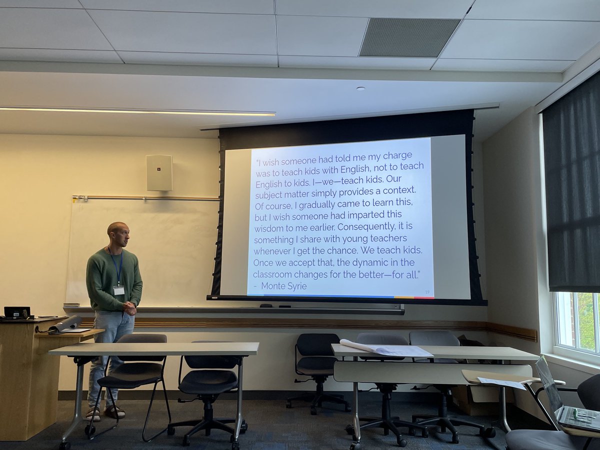 ⁦<a href="/NathanBurr3/">Nathan Burr</a>⁩ invoking ⁦<a href="/MonteSyrie/">Monte Syrie</a>⁩ in his ⁦<a href="/NJCTENews/">NJCTE</a>⁩ workshop today. Thanks so much!!!