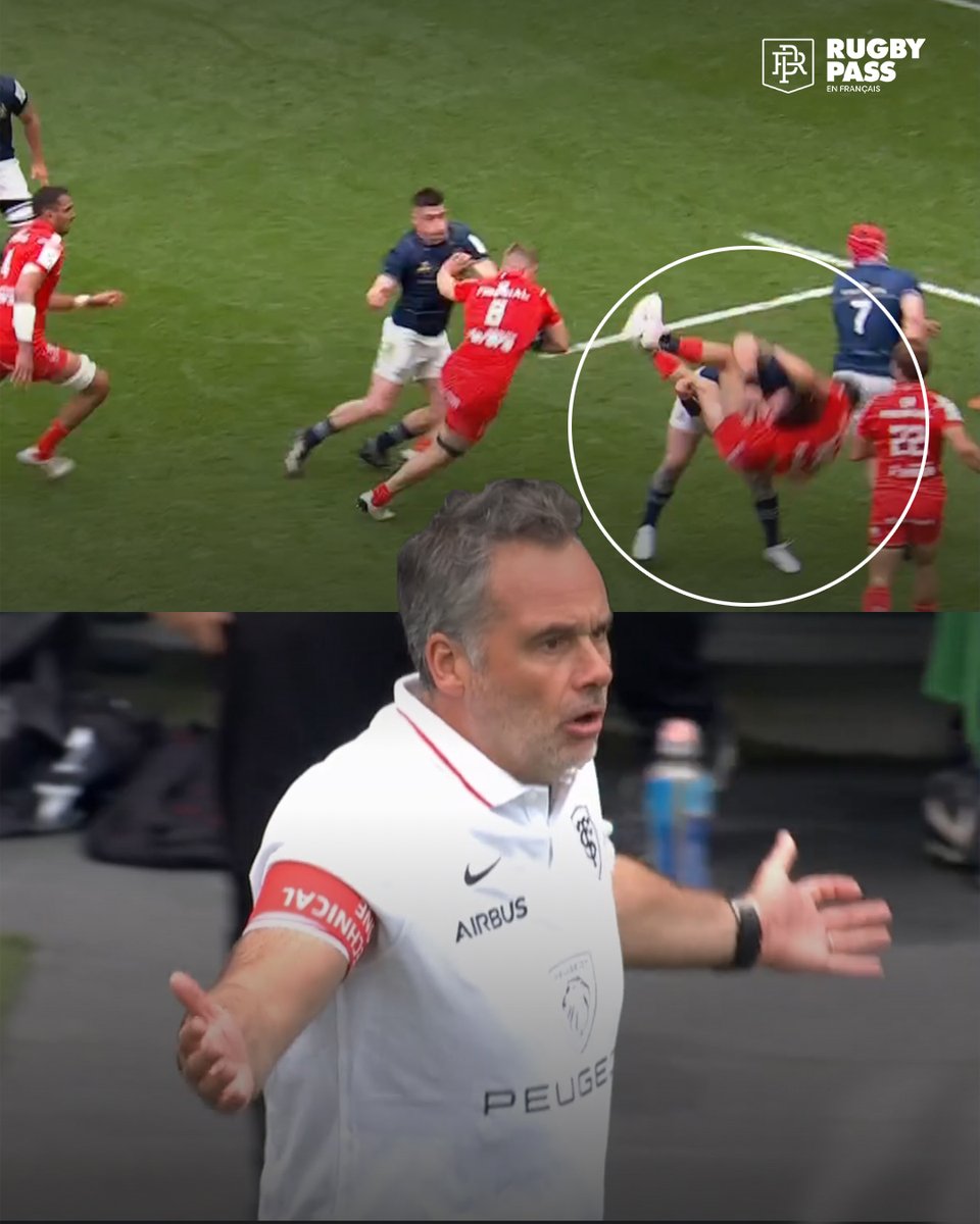 RugbyPass_FR's tweet photo. L’incompréhension d’Ugo Mola après un plaquage sans ballon sur Juan Cruz Mallía

#ChampionsCup | #LEIST | #LEIvST https://t.co/EogrNsMnv1