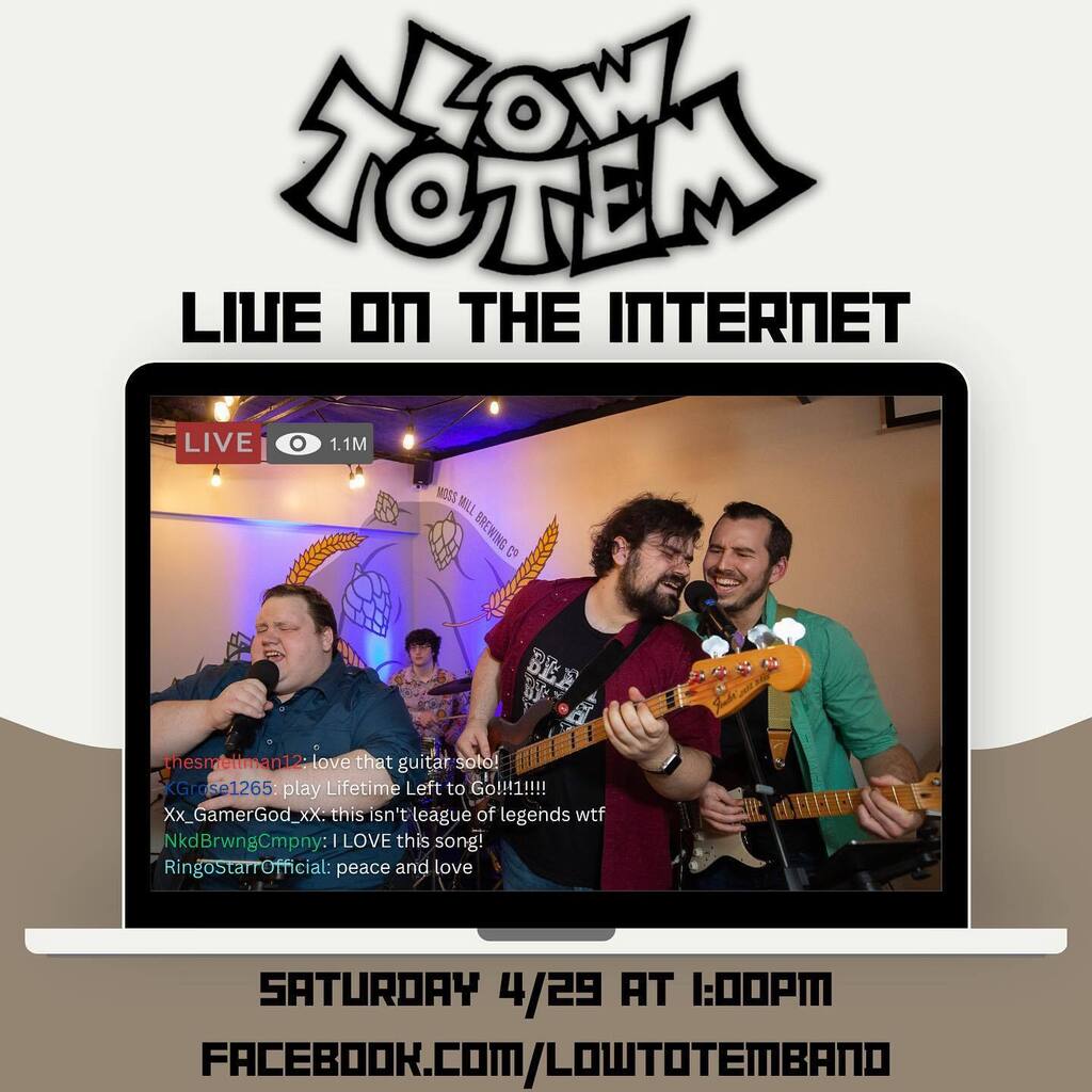 Livestream Concert today at 1! Head over to our Facebook page to see it happen! 

Facebook.com/LowTotemBand instagr.am/p/Crn8HMjOTGV/