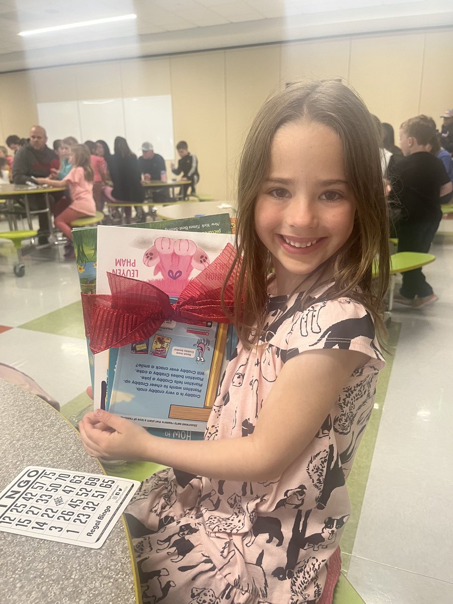 A happy bingo winner here! Thank you <a href="/PrincipalKim/">Kim Taylor</a> for hosting Friday Night Family Bingo for Books Fun <a href="/DedhamECEC/">Dedham ECEC</a>!  <a href="/Scholastic/">Scholastic</a> <a href="/DedhamSchools/">Dedham Public Schools</a>