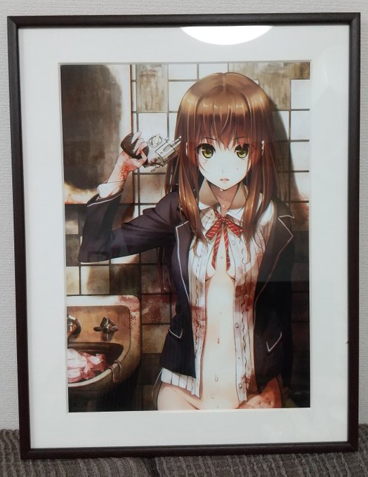 ツクルノモリ様の第32回 高精細複製原画GALLERYに出展したイラストの額装付き原画が家に届きました。奇麗な出来で額もしっかりしています。部屋に飾りたいと思いますー!#ツクルノモリ 