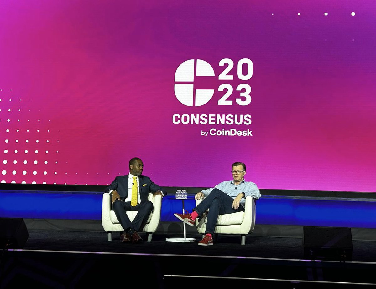 Feeling the energy at <a href="/consensus2023/">#Consensus2023</a>! Each year industry leaders, founders, developers and enthusiasts meet up for this innovative conference. Earlier today I joined <a href="/mikejcasey/">Michael J. Casey</a>, <a href="/CoinDesk/">CoinDesk</a> Chief Content Officer for a 1:1 mainstage interview to dive into ‘Bermuda’s Strict But
