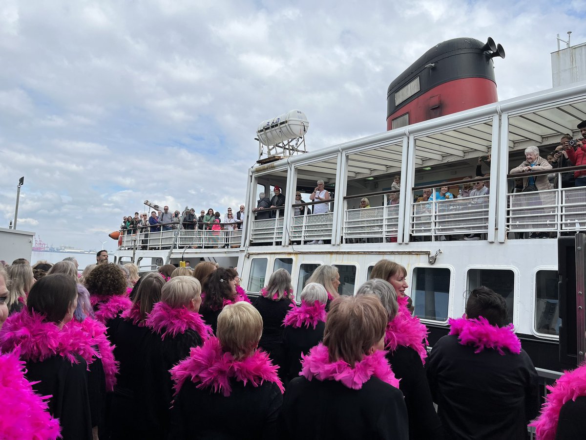 Wheelyal1's tweet photo. Omg just the best ever moment with @HandbagHarmony singing to the #seacombeferry passengers before we cross to #liverpool to share our #Eurovision2023 medley and hopefully meet up with @Rylan ??? https://t.co/Fr10PDC4zT