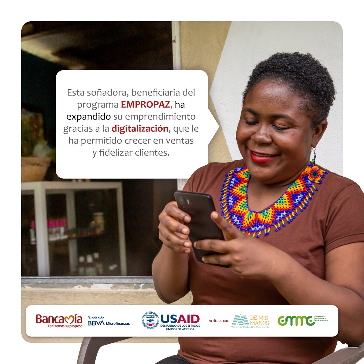 cmmcolombia's tweet photo. En Tumaco, una joven está haciendo historia a través de su emprendimiento de cosmética ancestral que rescata sus raíces afrocolombianas e indígenas. Inspírate con Celia Mosquera, emprendedora de #Bancamia y beneficiaria del programa #Empropaz 
https://t.co/YR3ROXHkUT https://t.co/7kj5QJr54U