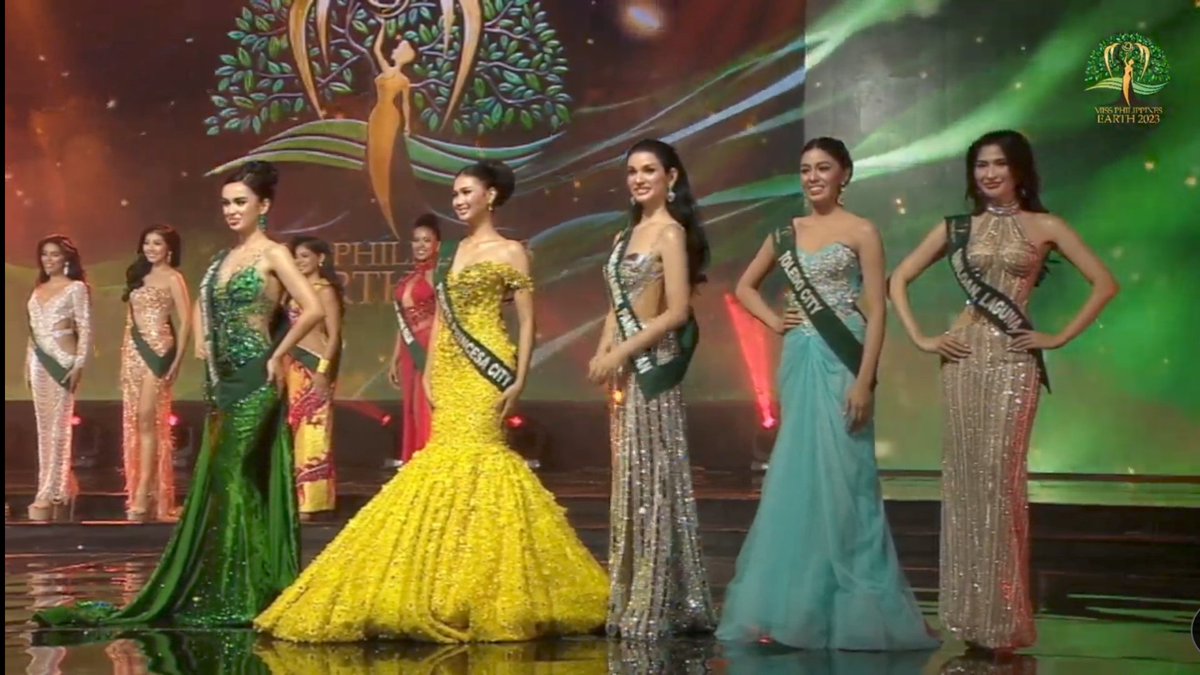 Congratulations Final 5 #MissPhilippinesEarth2023
•Siniloan, Laguna
•Toledo City
•Mangatarem, Pangasinan
•Puerto Princesa City
•Fil-Com Melbourne Australia 

#MissEarth #MissPhilippinesEarth