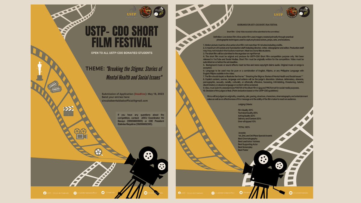 CEntablado's tweet photo. To all trailblazers of CDO Campus grab your cameras and get ready to say "Action"!                        #CirculodeEntablado
#ShorfilmFest
#MentalHealthAwareness https://t.co/YRAIldqQvA