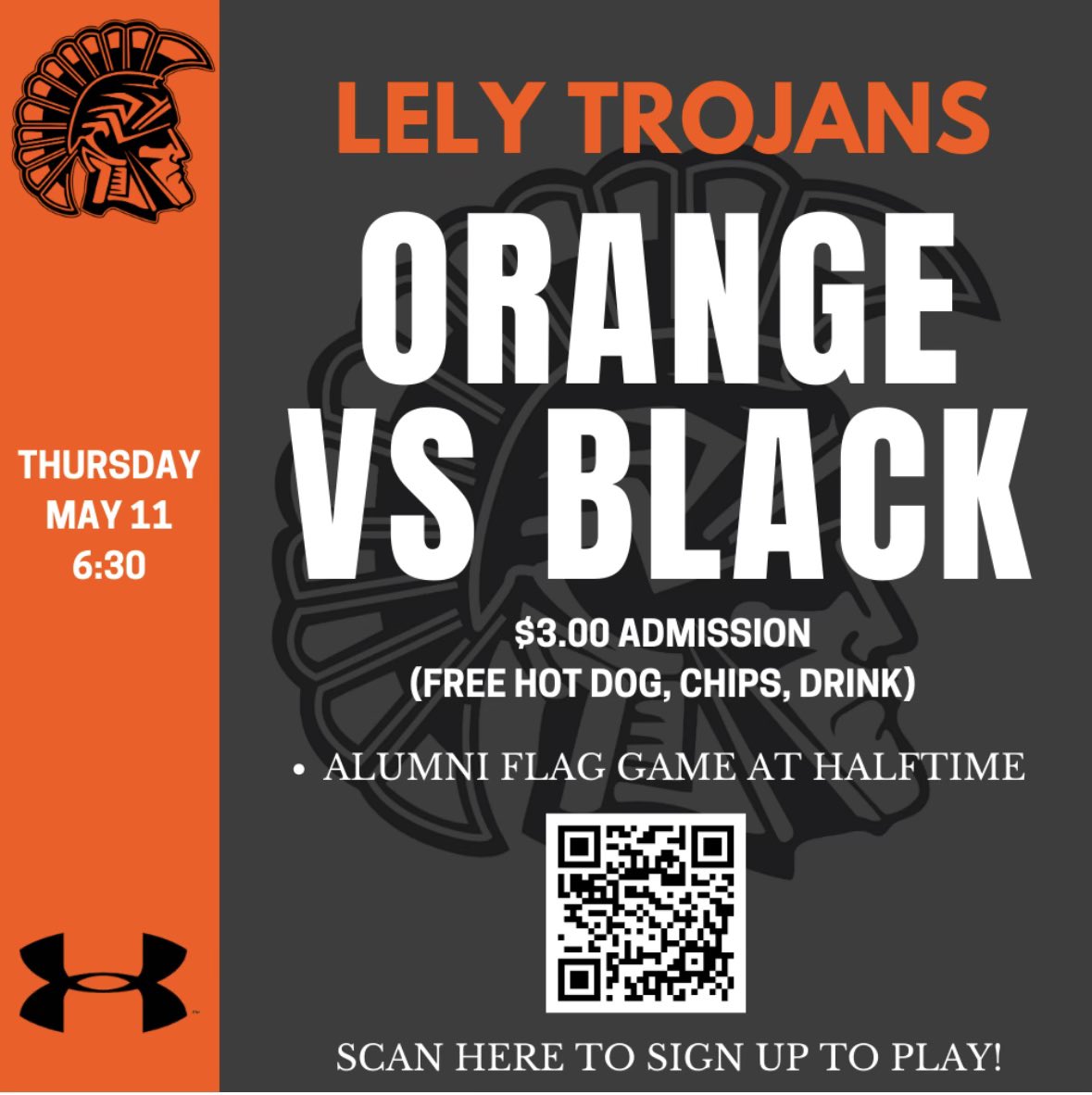 WeAreLely's tweet photo. Save the date!  Come out to our orange and black game on Thursday, May 11th. ALUMNI….join us in a fun flag football game at half time. We can’t wait to see everyone! https://t.co/krnISZdX99