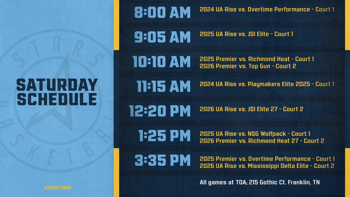 We’ve got 5 teams playing at the Music City Showdown today, here is our program schedule!