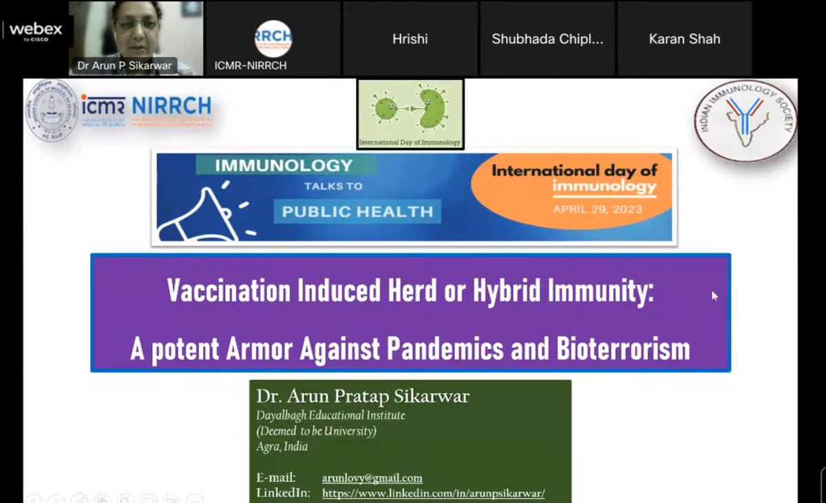 arunlovy's tweet photo. Happy to be invited as a speaker at the #INTERNATIONAL #IMMUNOLOGY DAY celebration by #ICMR-#NIRRCH, #Mumbai.
After COVID-19 #Pandemic, Immunology & #Immunity has become a buzz word and people understand its importance in human #health.
@ICMRDELHI @ACTREC_TMC @NIH @PMOIndia https://t.co/Mhmdghqcs8