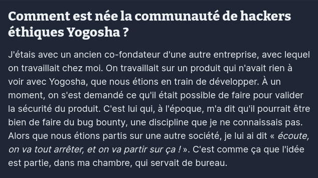 DefensiveLabv2's tweet photo. Comment est née la communauté de hackers éthiques #Yogosha ? https://t.co/ROrfxT5Q5K via @AlexBoeroOff @Clubic
@YassirKazar : "J'étais avec un ancien co-fondateur (@yrhoza) d'une autre entreprise (#DefensiveLab) ..."
#Archive #Yogosha https://t.co/cR1z1mMUHL