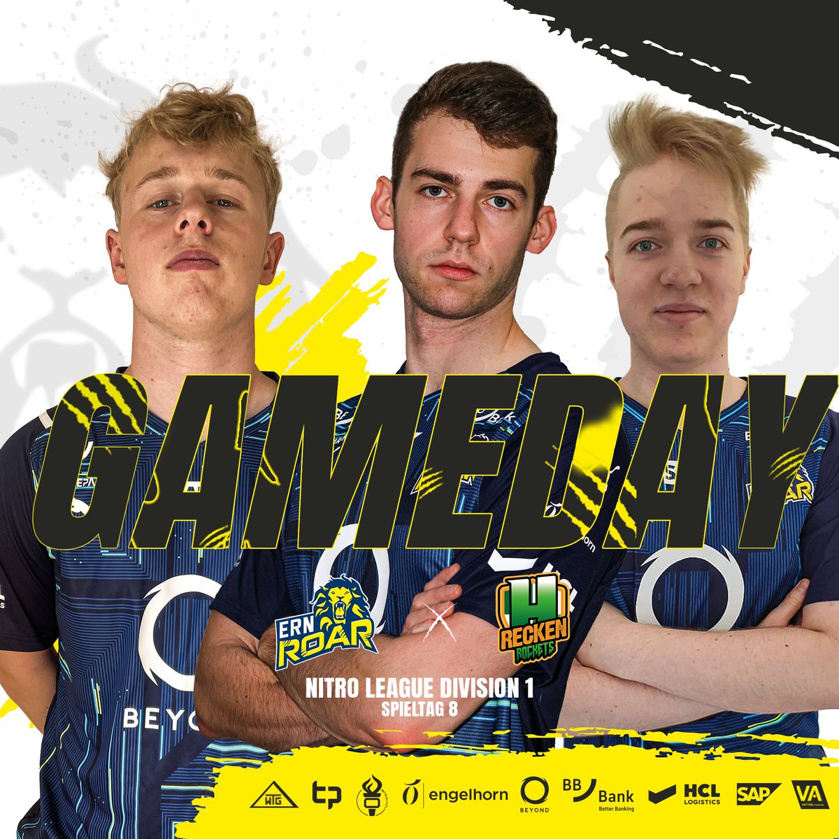 Doppelspieltag für unser #RocketLeague Main Team in der <a href="/NitroLeagueRL/">Nitro League Legacy</a> Division 1. Es erwarten euch zwei richtige Kracker-Matches💪🦁

🆚<a href="/Morekats/">Morekats Gaming</a> 
🕗16:00 Uhr
🎥twitch.tv/nitroleaguerl 

🆚<a href="/reckenrockets_h/">DIE RECKEN</a> 
🕗20:00 Uhr
🎥twitch.tv/ernroar 

#ROAR