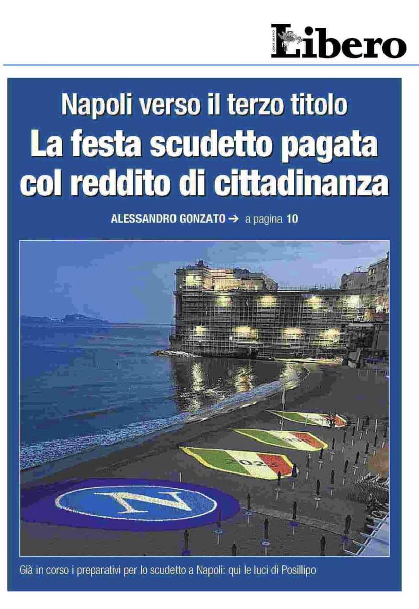 Detto da <a href="/Libero_official/">Libero</a> che senza i 3,9mln di € all'anno di soldi pubblici chiuderebbe e manderebbe Sallusti e Senaldi a chiedere il #redditodicittadinanza, è il top del grottesco.

Per Libero è sempre l'occasione buona per sputare razzismo e classismo.
#Napoli #NapoliCampione