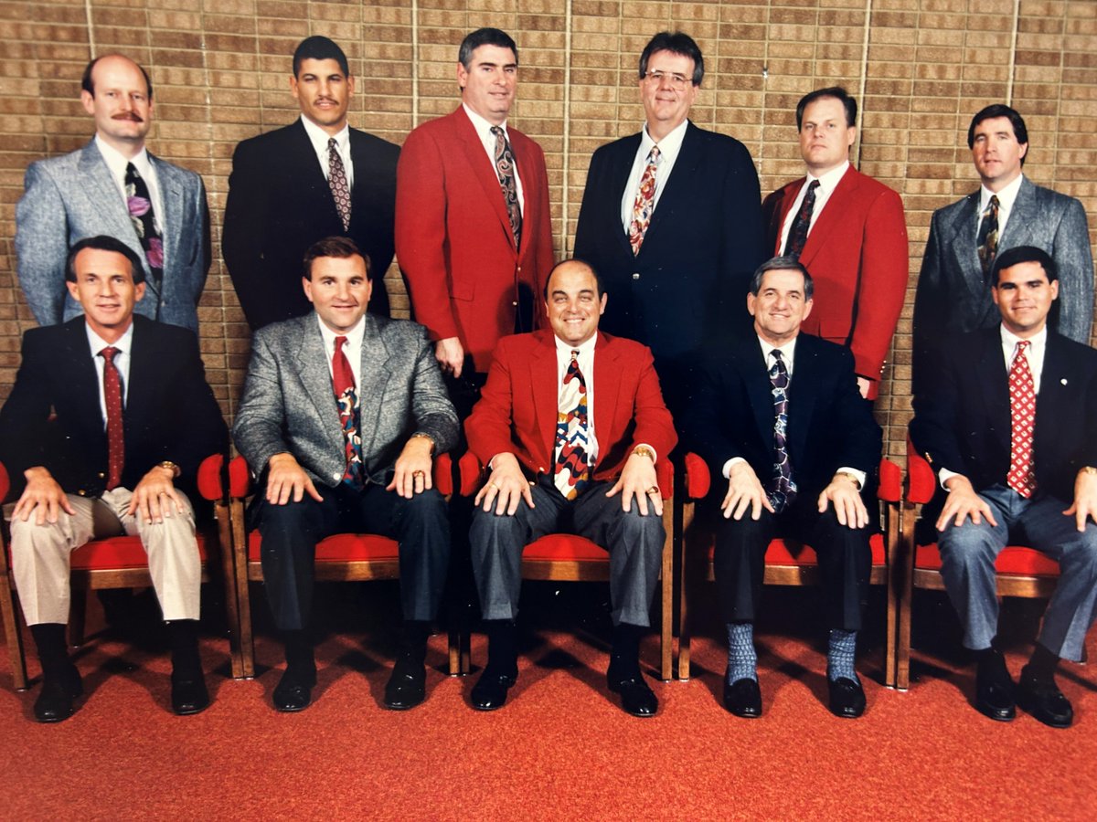 BadgersHistory's tweet photo. It's been 30 years since this unforgettable coaching staff roamed the sidelines at Camp Randall Stadium and changed the course of @BadgerFootball and @UWBadgers forever. Two became NFL head coaches. Four became college head coaches. For now, four are still grinding away. https://t.co/OeWU2zrUtT
