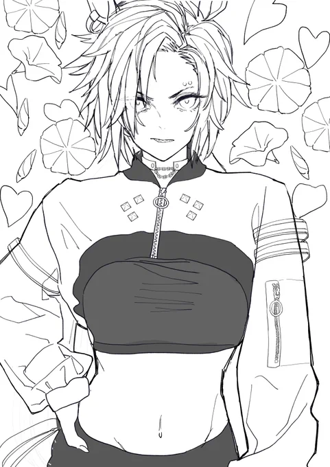 エアシャカールと青い朝顔のイラストの案です。