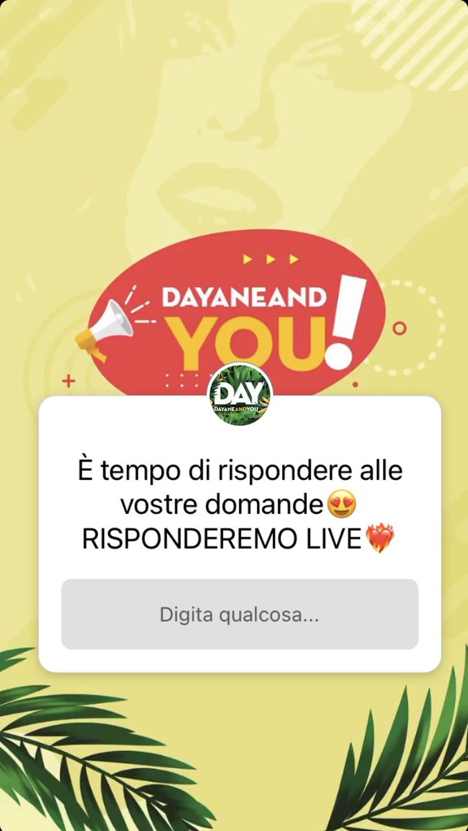 Risponderemo Live alle vostre domande!! Correte quiiii 👇🏻
instagram.com/stories/dayane…

<a href="/Dayanemello/">Dayane Mello 🐬🍷</a> 

#dayanemello #dayaneandyou